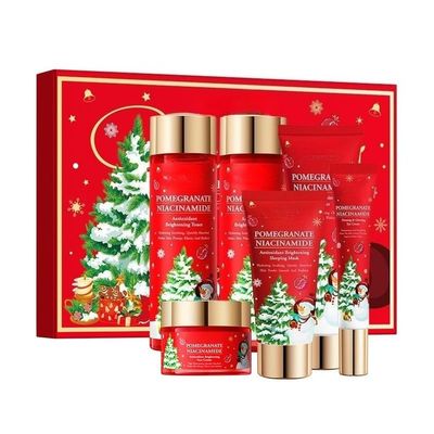 Christmas Skincare Kit Gift 6 Pcs with Facial Cleanser, Sleeping Mask, Lotion, Face Cream, Eye Cream, Toner Moisturizing & Nourishing Skin For Women Teen Girls Pomegranate Extract (Pomegranate)