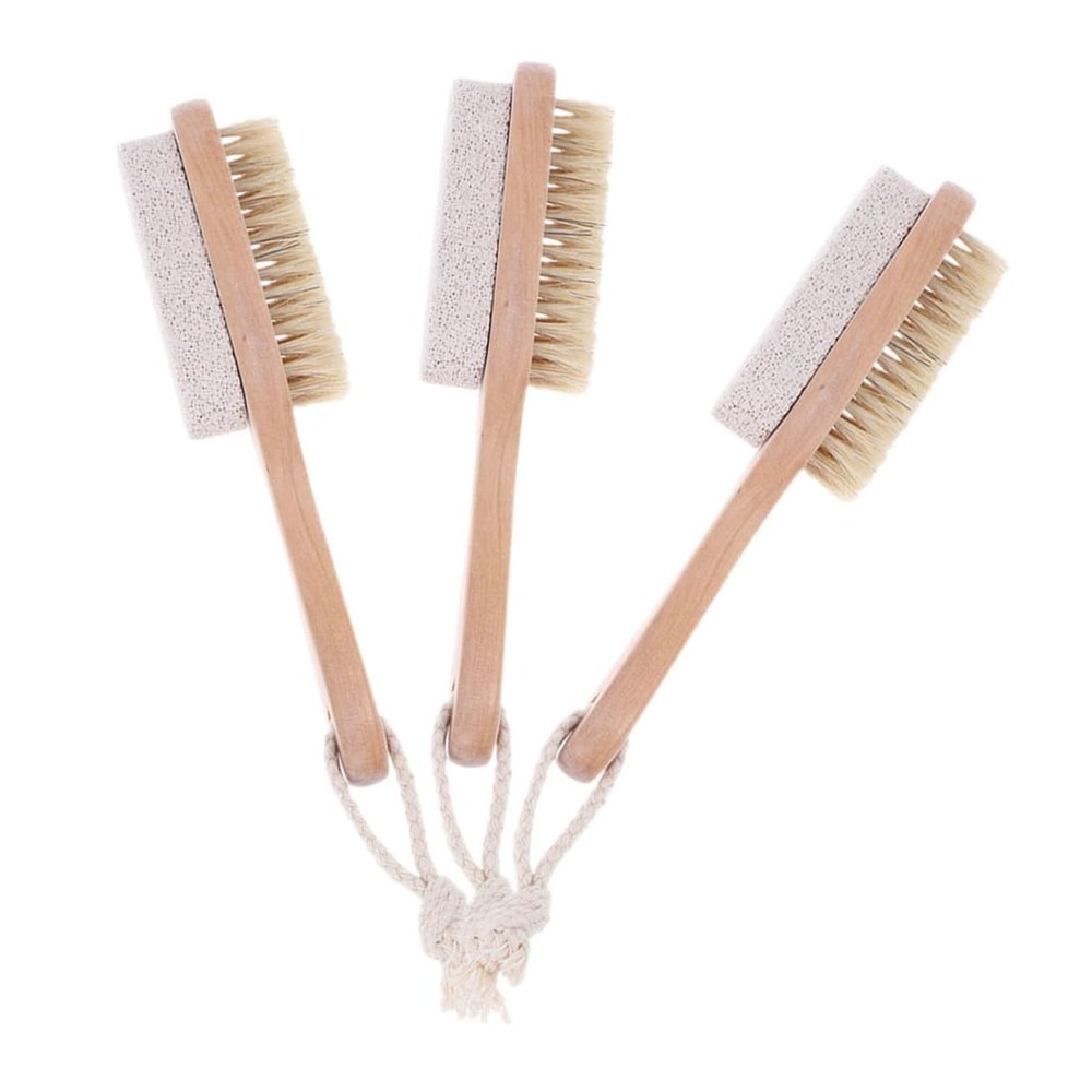 DECHOUS 3pcs Dual-Side Foot Exfoliator Brush with Pumice Stone Ergonomic Wooden Handle Hard Skin Remover for Feet Shower Pedicure Tool for Dead Skin and Callus Care