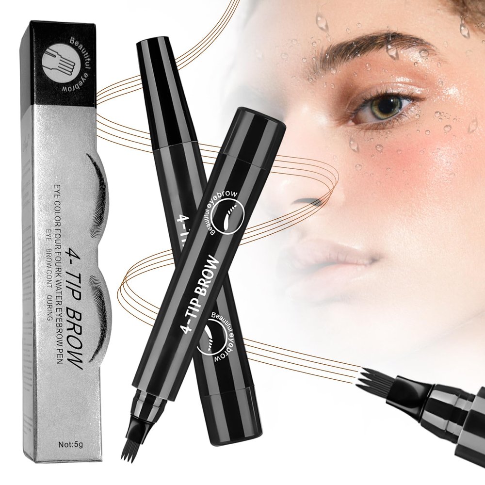 2026 New Microblading Eyebrow Pencil, Premium Magic Eyebrow Contouring Pencil with a Micro-Fork Tip, 3D Waterproof 4 Tipped Spoolie Brush Precise Brow Pen Natural Makeup Effect (Black)