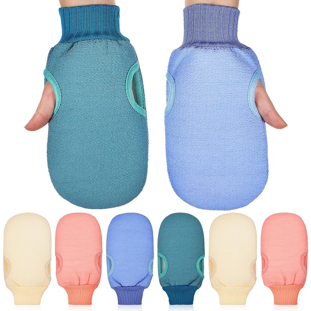LIFKOME 8 Pcs Exfoliating Body Scrub Gloves Deep Cleansing Shower Mittens for Women and Men with Elastic Reusable Bath Scrubber for Skin Exfoliation and Dirt Removal
