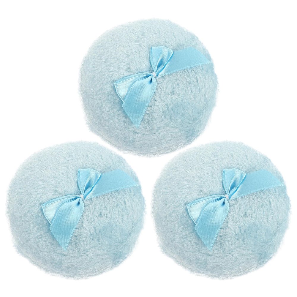 CATIEBYE 3Pcs Body Powder Applicator Soft Cotton Fluffy Bowknot Design Gentle for Delicate Skin Travel-friendly Loose Face Powder Pads 3pcs (Blue)