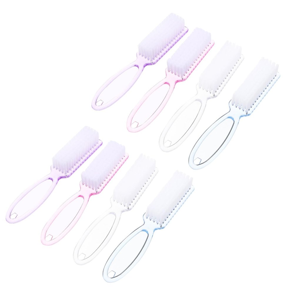 AUTSUPPL 8Pcs Nail Cleaning Brush with Bristles for Fingernail Stain Removal Multipurpose Manicure Tool for Professional Salon and Home Use Soft Yet Firm Scrubbing Brushes in Transparent