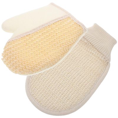 Beatifufu 2pcs Natural Sisal Exfoliating Bath Gloves Full Coverage Cotton Linen Shower Mitts for Women and Men Deep Skin Cleansing and Dead Skin Removal Spa Body Scrubber
