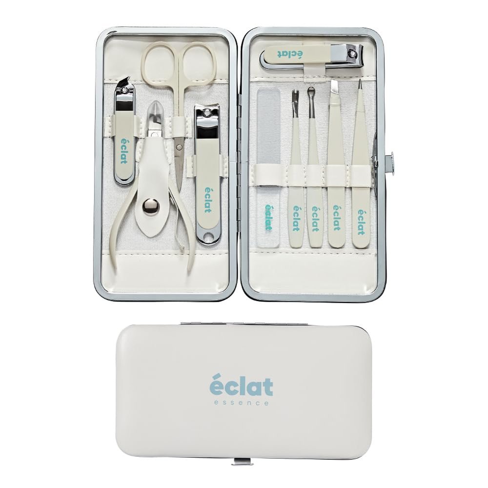 clat Manicure Pedicure Kit for Men & Women, 10Pcs Finger & Toe Nail Care Tools Includes Nail Clipper Cutter, Tweezer, File, Cuticle Pusher, Personal Care Professional Grooming Set With Travel Case