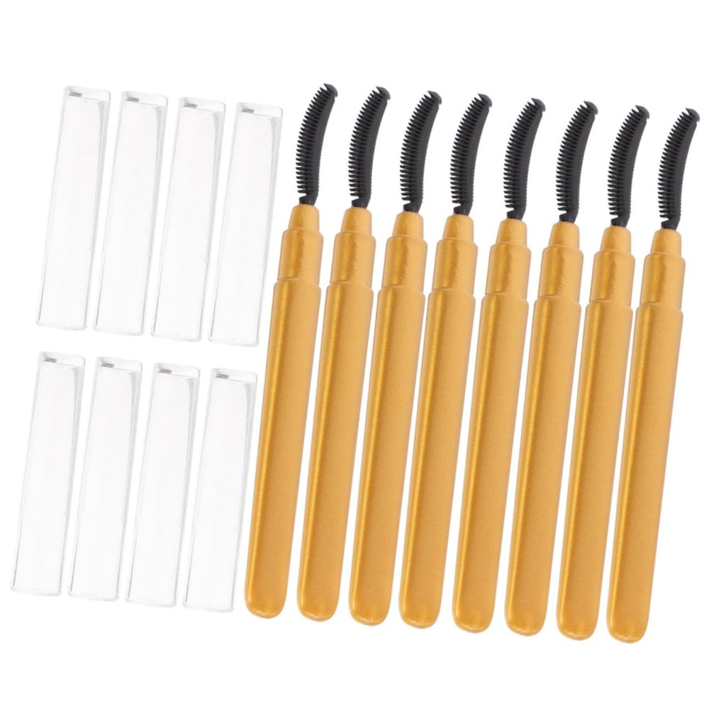 CATIEBYE 8pcs Silicone Eyelash Brushes Portable Lash Combs Soft Head Cosmetic Tools for Travel and Daily Makeup with Dustproof Covers Gentle Tone Gold Color