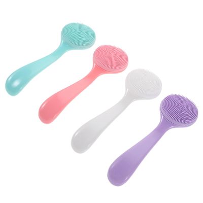 FONDOTIN 4pcs Portable Silicone Face Scrubber with Long Ergonomic Handle Deep Cleansing Facial Brush for Blackhead Removal Exfoliating Soft Bristles for Skin Revitalization and Travel Use