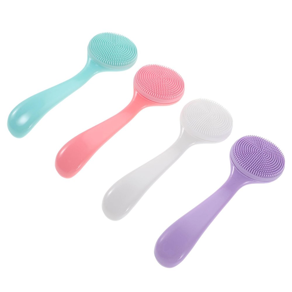 FONDOTIN 4pcs Portable Silicone Face Scrubber with Long Ergonomic Handle Deep Cleansing Facial Brush for Blackhead Removal Exfoliating Soft Bristles for Skin Revitalization and Travel Use