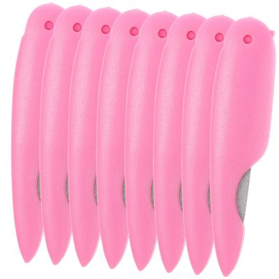 BELLIFFY 8pcs Folding Curved Nail Files Portable Pedicure Manicure Metal Polishing Tools for Home Salon Use Double-Sided Grit Nail Buffers in Pink