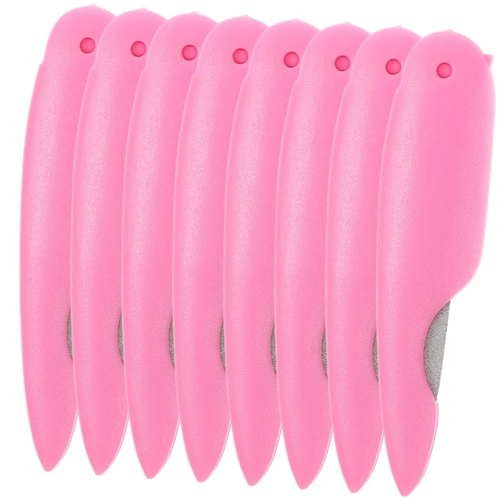 BELLIFFY 8pcs Folding Curved Nail Files Portable Pedicure Manicure Metal Polishing Tools for Home Salon Use Double-Sided Grit Nail Buffers in Pink