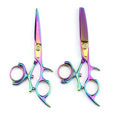 5.5" Professional Hair Cutting Scissors, Barber Thinning Shears Swivel Design with Rotating Handle, 440C Stainless Steel Flying Scissors, Multicolor