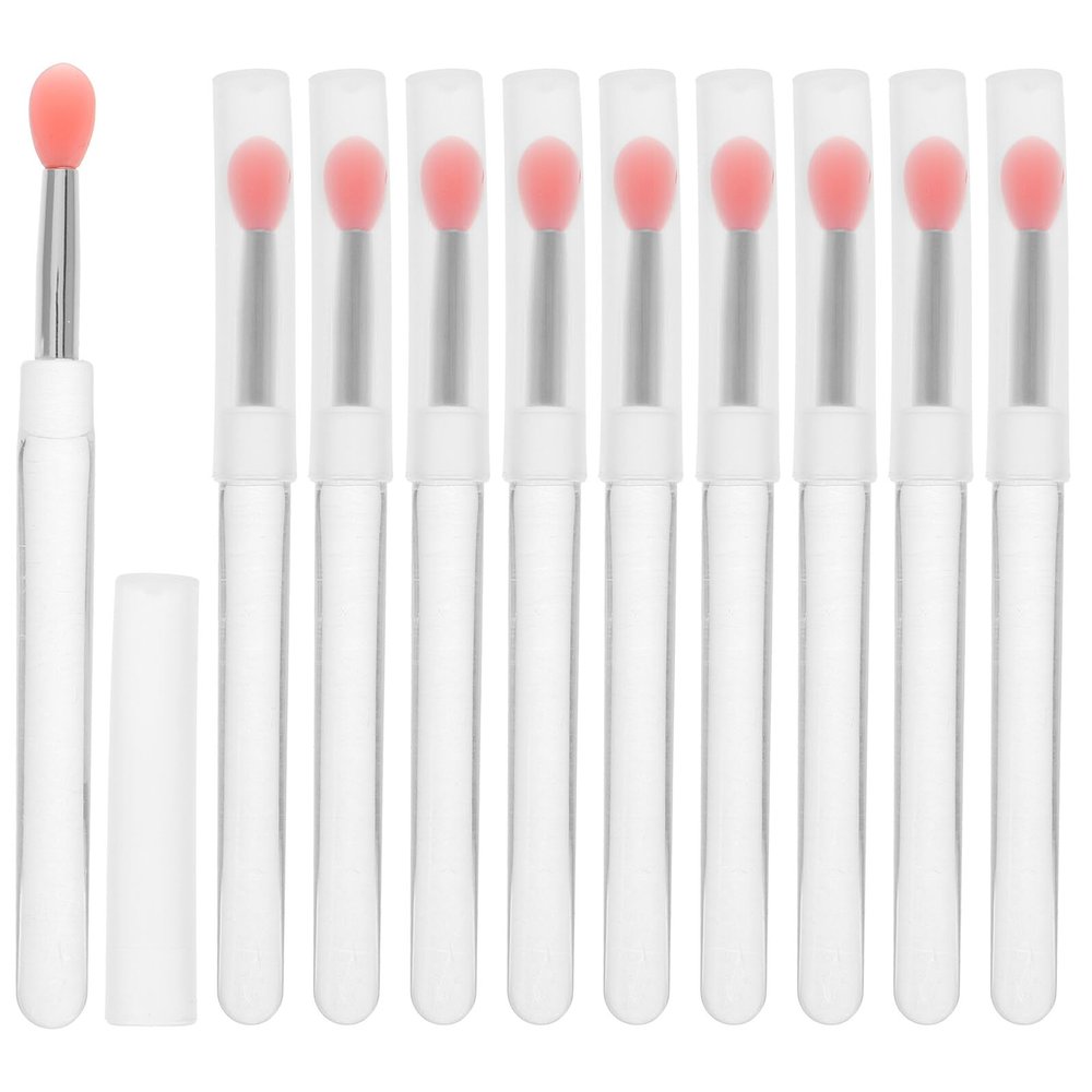 VINTORKY 10pcs Mini Silicone Lip Brush Set with Caps for Lip Gloss and Balm Portable Reusable Applicators for Natural Gradient Blending Easy to Clean
