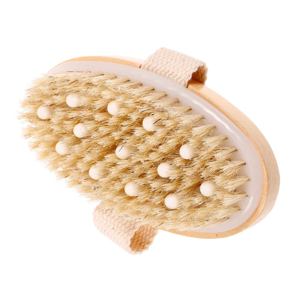 Alipis Massage Bath Brush with Rubber Head and Natural Bristles Gentle Exfoliating Shower Scrubber for Back Cleaning and Skin Massage Comfortable Grip Body Brush for Wet and Dry Use