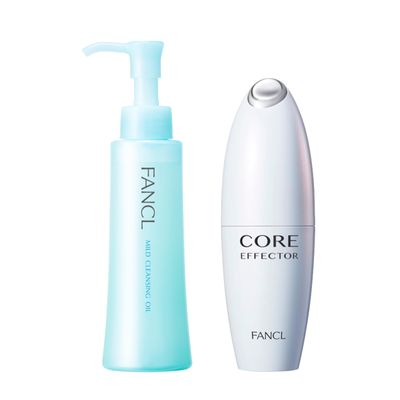 FANCL Advanced Skincare Duo  Mild Cleansing Oil & Core Effector Serum | Japanese Additive-Free Anti-Aging Set for Smooth, Youthful Skin