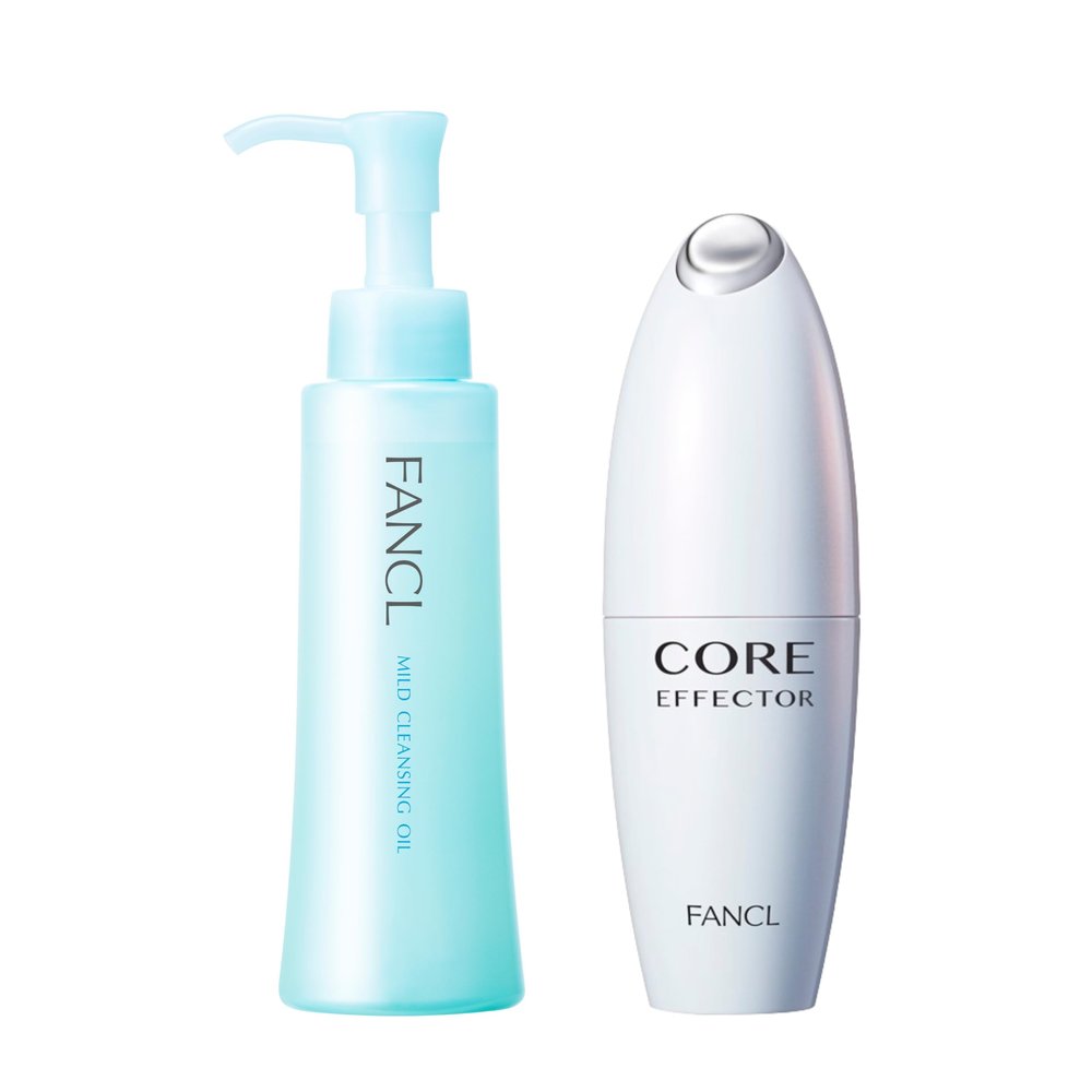 FANCL Advanced Skincare Duo  Mild Cleansing Oil & Core Effector Serum | Japanese Additive-Free Anti-Aging Set for Smooth, Youthful Skin