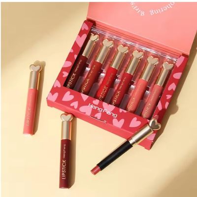 6 Colors Matte Lip Gloss Set, Long-Lasting Waterproof Liquid Lipstick, Non-Stick Cup Velvet Lip Tint, Soft Nude & Coral Shades, Heart-Shaped Gift Box for Women