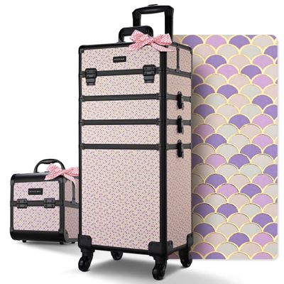 BYOOTIQUE Makeup Train Case Trolley w/Cube Case Cosmetic Organizer Art Deco Tyrian