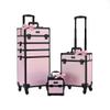 BYOOTIQUE Rolling Makeup Train Case on Wheels 3-Piece Hairdressing Brush Bags Cosmetology Art Deco Bloom view 1
