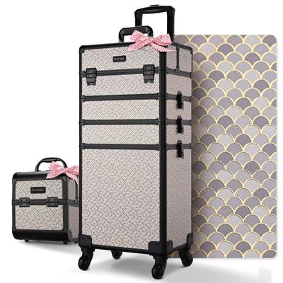BYOOTIQUE Makeup Train Case Trolley w/Cube Case Cosmetic Organizer Art Deco Graphite