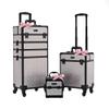 BYOOTIQUE Rolling Makeup Train Case on Wheels 3-Piece Hairdressing Brush Bags Cosmetology Art Deco Graphite view 1