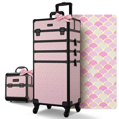 BYOOTIQUE Makeup Train Case Trolley w/Cube Case Cosmetic Organizer Art Deco Bloom