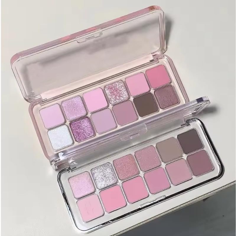 12 Colors Eyeshadow Palette  Low-Saturated Earth Tone Eye Makeup, Pink & Purple Glitter Shimmer Matte Eyeshadow, Long-Lasting Silky Powder Makeup Palette for Women (07)