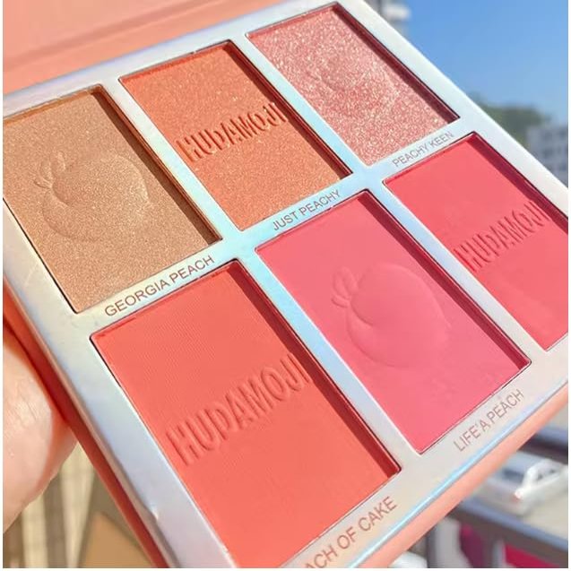 6 Colors Blush & Highlighter Palette Multi-Use Face and Eye Palette with Matte and Shimmer Finishes, Glitter Contour Blusher and Illuminator Makeup for Natural Glow