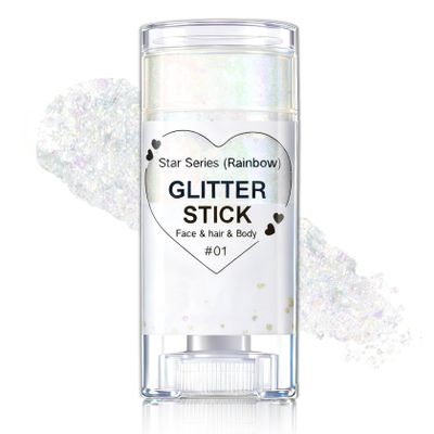 IONSGAKO Sparkling Rainbow Body Glitter Stick, Face Body Glitter Gel Holographic Hair Glitter Halloween Chunky Sequin Waterproof Face Paint Stick Glitter Makeup for Women