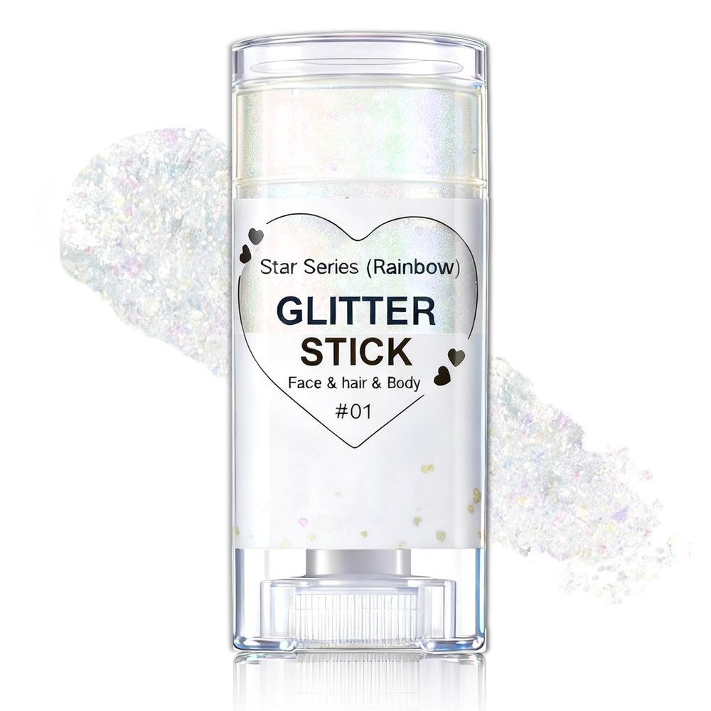 IONSGAKO Sparkling Rainbow Body Glitter Stick, Face Body Glitter Gel Holographic Hair Glitter Halloween Chunky Sequin Waterproof Face Paint Stick Glitter Makeup for Women