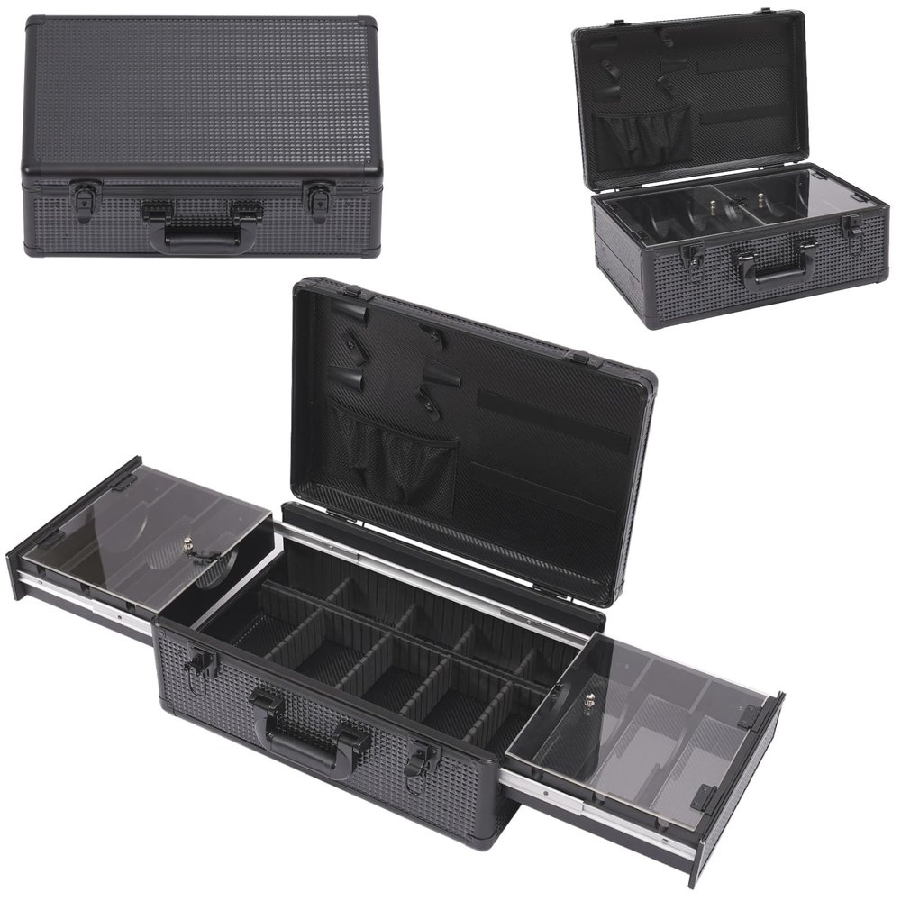 Barber Case, Barber Suitcase, Lockable Barber Travel Cases, 19.7''x13''x7.8'' Hairdressing Box, Black Hair Tools Travel Cases, Clipper Case for Barbers & Makeup Artists