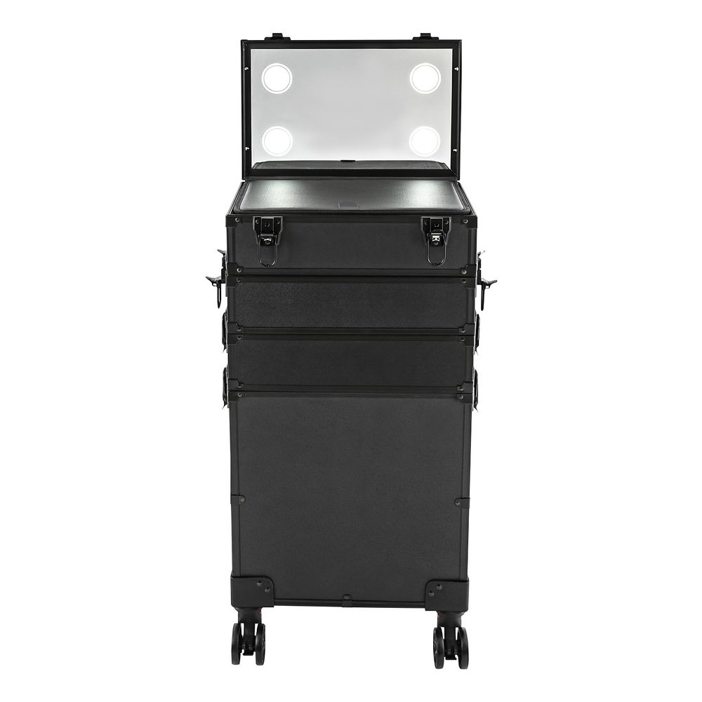BGSHKAL 5 Tier Rolling Makeup Train Case with Lighted Mirror, Rolling Makeup Case Cosmetic Organizer Rolling Makeup Cart 66.1 Lbs Capacity 4 LED Lights Dividers Locking Latches for Makeup Enthusiasts