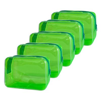 Neon TSA Approved Clear Toiletry Pouch, 7"x2.3"x4.7" Size, PVC Travel Makeup Bags for Toiletries, Transparent Cosmetic Bag for Women and Men Small (Bright Green 5PCS)