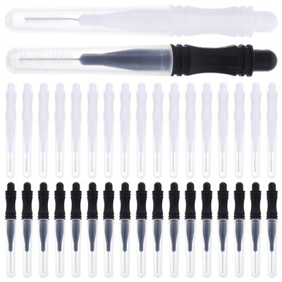 Alipis 60 pcs Micro Eyebrow Lamination Brushes with Caps Portable Tiny Brow Brush Tool Lightweight Compact Design Protective Dustproof Cover Black and White for Precise Grooming