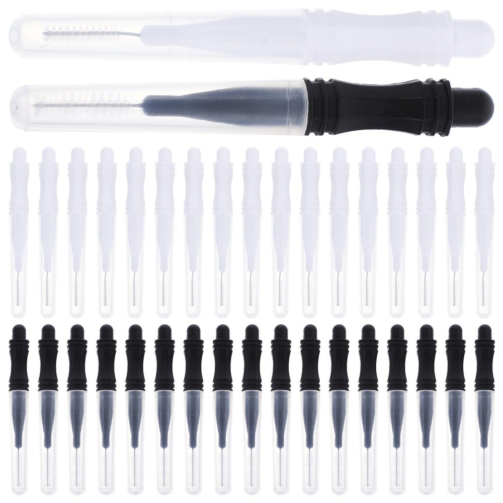 Alipis 60 pcs Micro Eyebrow Lamination Brushes with Caps Portable Tiny Brow Brush Tool Lightweight Compact Design Protective Dustproof Cover Black and White for Precise Grooming
