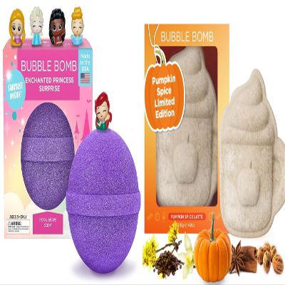 Princess Bath Bombs for Girls with Surprise Toys Inside (1 Pack) and Pumpkin Spice Latte Bath Bomb for Women & Girls  Luxury Fall Bath Bombs (Giftable Packaging)