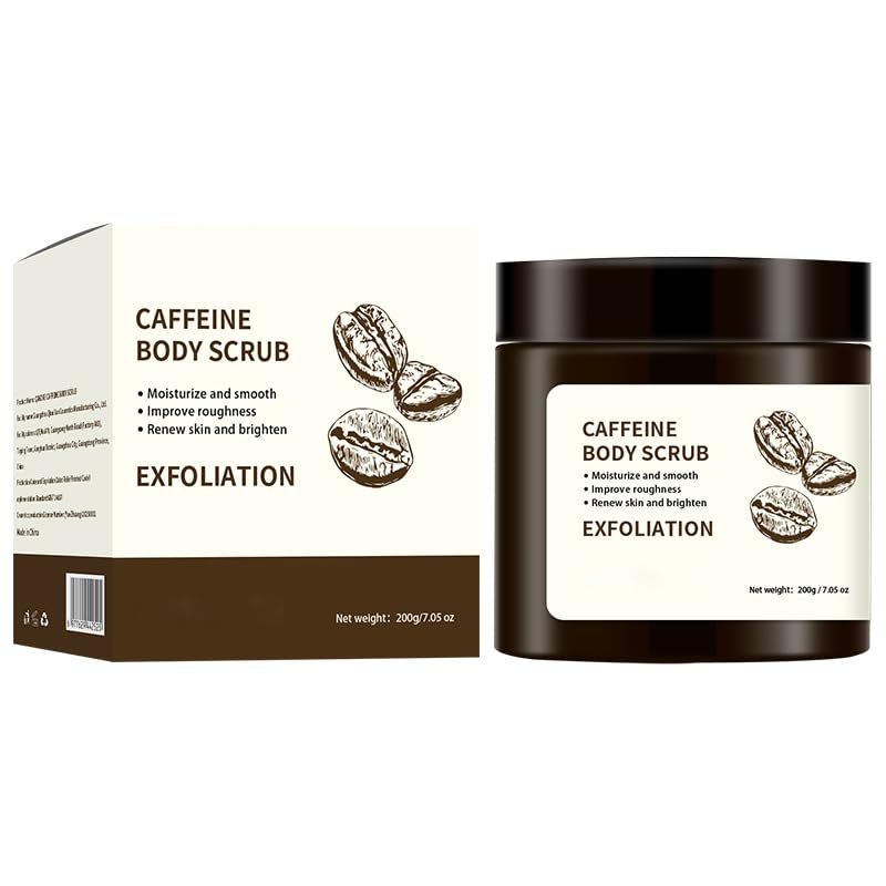 Caffeine Body Scrub, Exfoliating Scrub for Brightening & Smoothing Skin, Suitable for Face, Arm, Foot, Hand, Back & More, Fights Roughness, Chicken Skin & Dullness