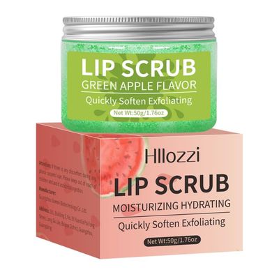 All-natural lip scrub for dark lips & Conditions Dry Lips, Moisturizer for Chapped, Dry and Flaky Lips lip exfoliator scrub1.6OZ (Green Apple Lip Scrub 50g)