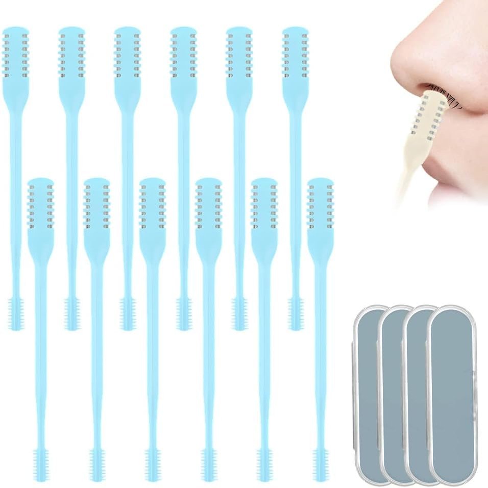 Nasal Hair Cutter Portable Nasal Hair Knife for 360 Rotating Nasal Hair Double Sided Nasal Hair Knife Nasal Manual Nasal Hair Trimmer (Blue, 12 Pcs)