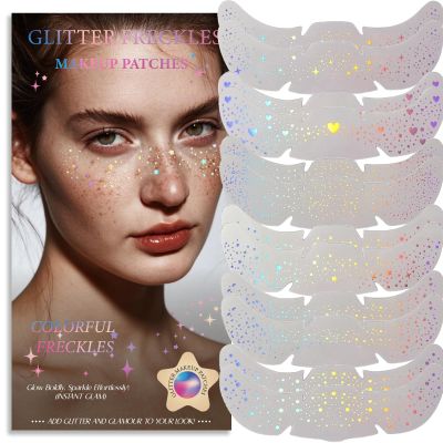 Glitter Freckles, Holographic Face and Body Glitter Tattoo Sparkle for Women Gold Glow Cosmetic Star Makeup Accessories for Festival Rave (12pcs Holographic)