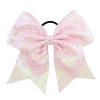 2pcs 8 inch Sequins Dovetail Bow Hair Loop Shiny Bows with Elastic Ties Sparkly Headwear for Girls For Cheerleading Performances(Pink) view 1