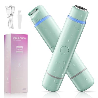 Bikini Trimmer for Women,Painless Rechargeable Electric Razor Remover,2-in-1 Dual Heads Facial & Pubic Hair Removal for Ladies Pubic,FaceUnderarms,Legs Valentine's Day Gift Green