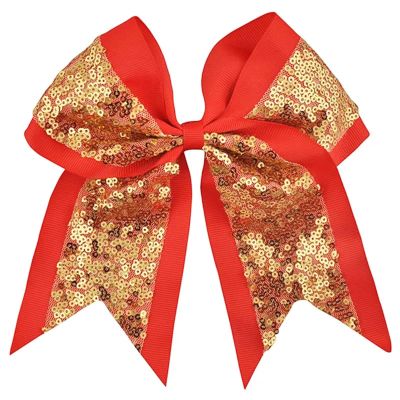 8pcs 8 inch Women Large Sequin Grosgrain Ribbon Cheer Bow Alligator Clips Barrettes Headwear Teens Sports Cheerleaders Girl Hair Clip For Cheerleading Performances(Red Gloden)