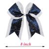 8pcs 8 inch Women Large Sequin Grosgrain Ribbon Cheer Bow Alligator Clips Barrettes Headwear Teens Sports Cheerleaders Girl Hair Clip For Cheerleading Performances(White Navy) view 3