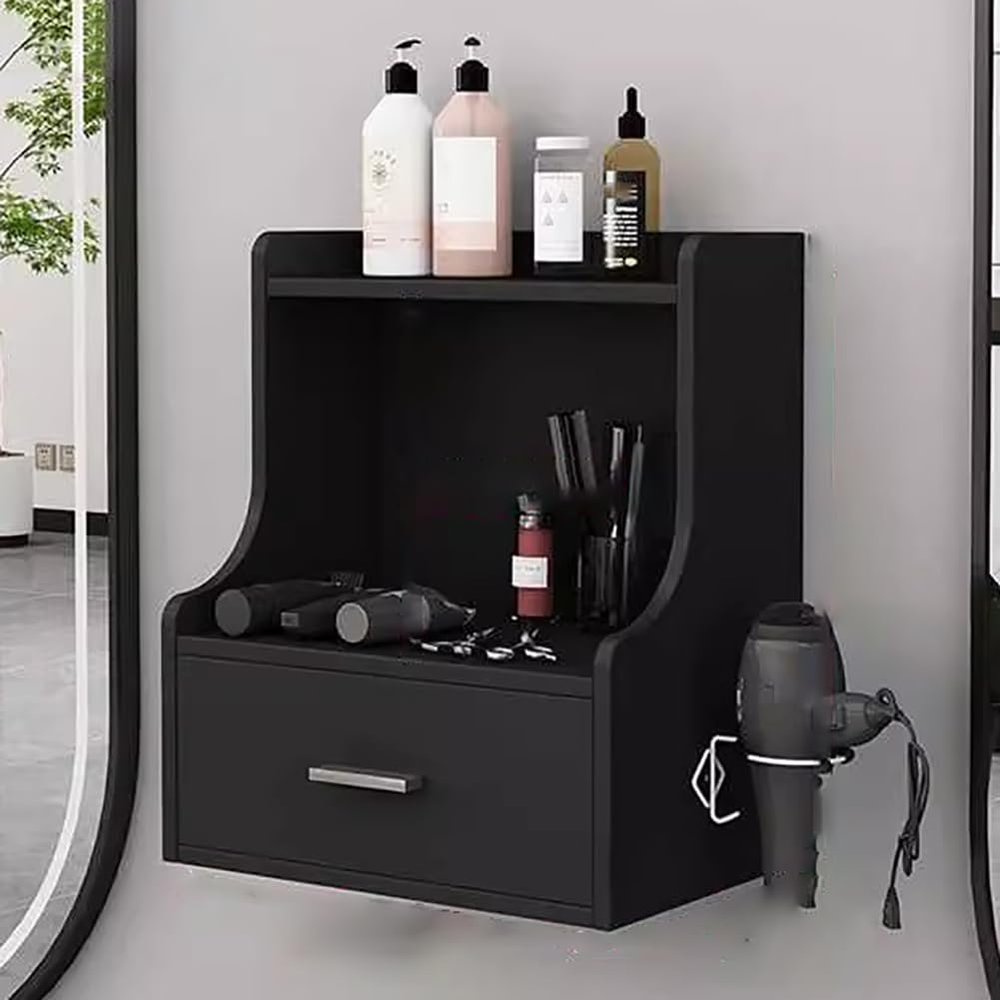 TT-YEL Wooden Hairdresser Salon Station, Wall-Mounted Hairdressing Tool Storage Box with Drawer and Hair Dryer Holder, Styling Tool Organizer for Beauty Salon, Barber Shop,A