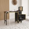 Thctvous Portable Nail Table with LED Mirror, Foldable Nail Tech Desk with Bluetooth, Rolling Manicure Table with 3 Lockable Drawers, Bluetooth, Telescopic Handle (Black+Gold) view 2
