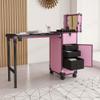 Thctvous Portable Nail Table with LED Mirror, Foldable Nail Tech Desk with Bluetooth, Rolling Manicure Table with 3 Lockable Drawers, Bluetooth, Telescopic Handle (Pink) view 2