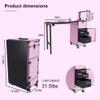 Thctvous Portable Nail Table with LED Mirror, Foldable Nail Tech Desk with Bluetooth, Rolling Manicure Table with 3 Lockable Drawers, Bluetooth, Telescopic Handle (Pink) view 3
