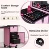 Thctvous Portable Nail Table with LED Mirror, Foldable Nail Tech Desk with Bluetooth, Rolling Manicure Table with 3 Lockable Drawers, Bluetooth, Telescopic Handle (Pink) view 4