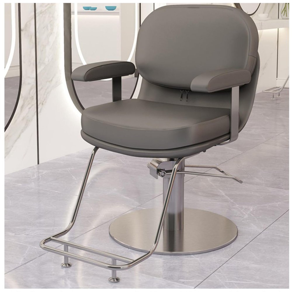 Barber Chair, Salon Chair for Hair Stylist with 360 Swivel 10 Cm Adjustable Height, Hydraulic Stylist Chair with Weighted Steel Base 150 Kg Capacity,Grey,A