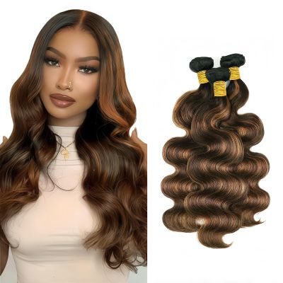 P4/30 Brown Highlight Body Wave Human Hair Bundles 26 28 30 Inch