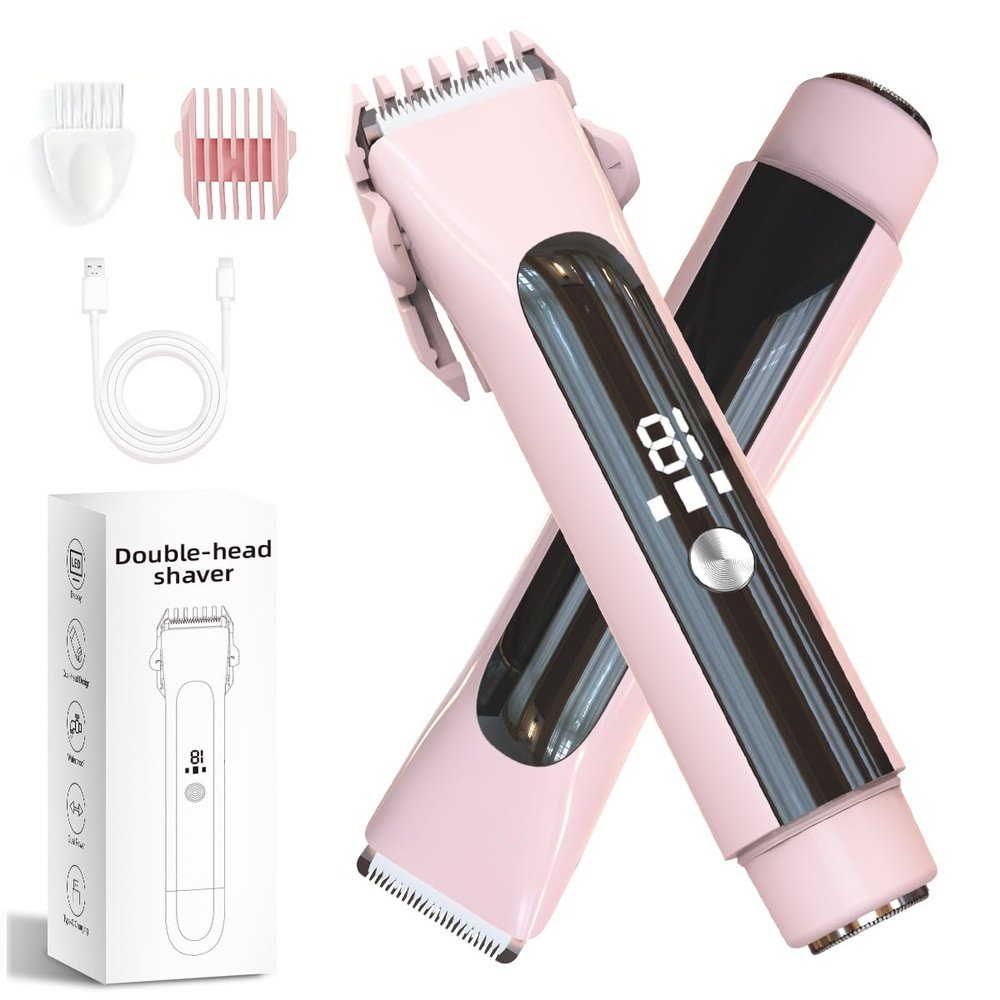 RSRNKXC Electric Shaver for Women, 2-in-1 Painless Hair Trimmer for Body & Bikini Area, Ceramic Blade,Rechargeable Wet & Dry Razor for Legs, Underarms, Face, Pubic Hair with LED Display